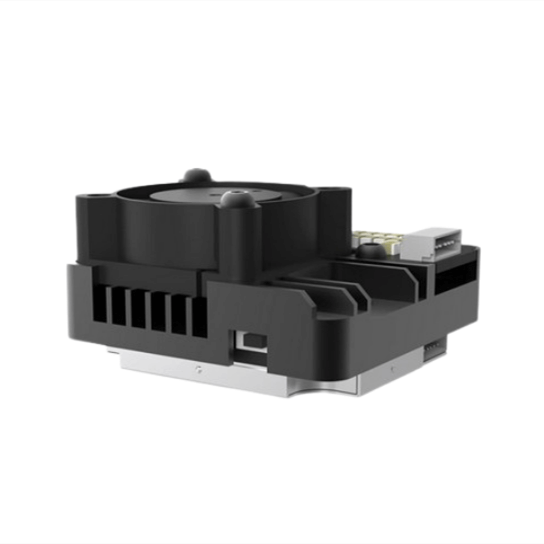Side view of VT1225 CNC VTX showing heatsink fins, cooling fan housing and wiring port area