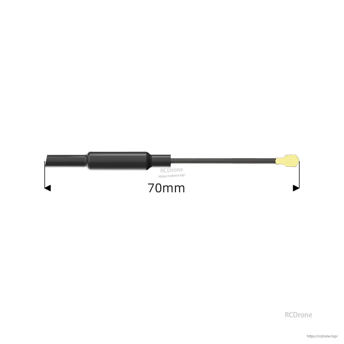 Walksnail Mini 1S Lite Antenna length diagram showing 70 mm measurement from antenna body to connector