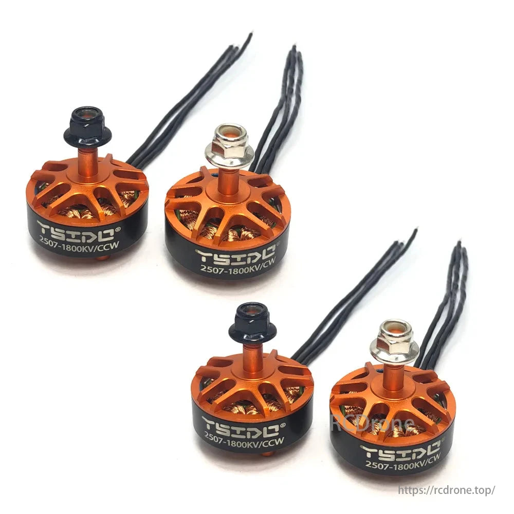 YSIDO 2507 1800KV 3-6S Brushless Motor, YSIDO 2507 1800KV brushless motors for 5-inch FPV drones, with 3-6S compatibility and CCW/CW rotation options.