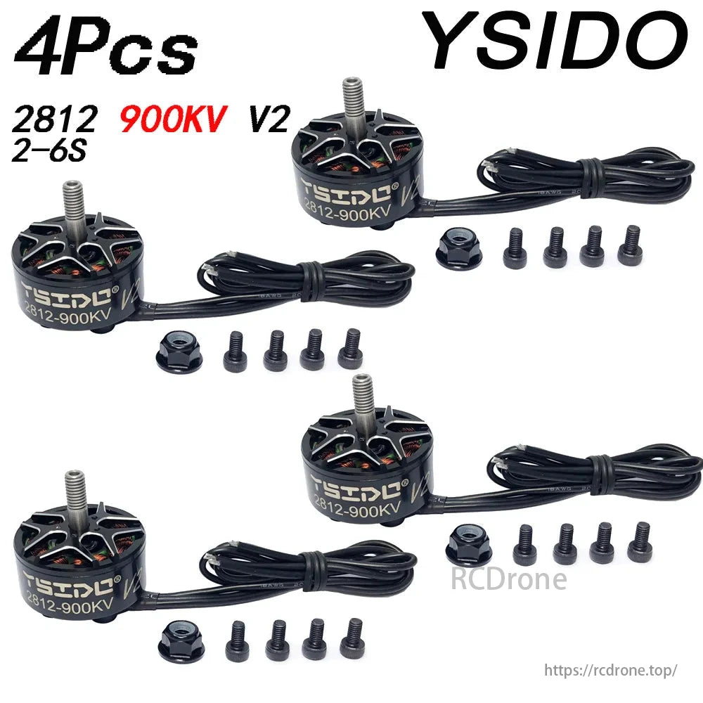 YSIDO 2812 V2 900KV 1115KV 3-6S Brushless Motor, YSIDO 2812 V2 900KV motor set for 7"-9" FPV drones, includes motors, cables, hardware; perfect for long-range DIY multirotors.