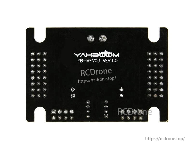 Rear view of PCB showing Yahboom YB-MFV03 VER1.0 marking and solder pads