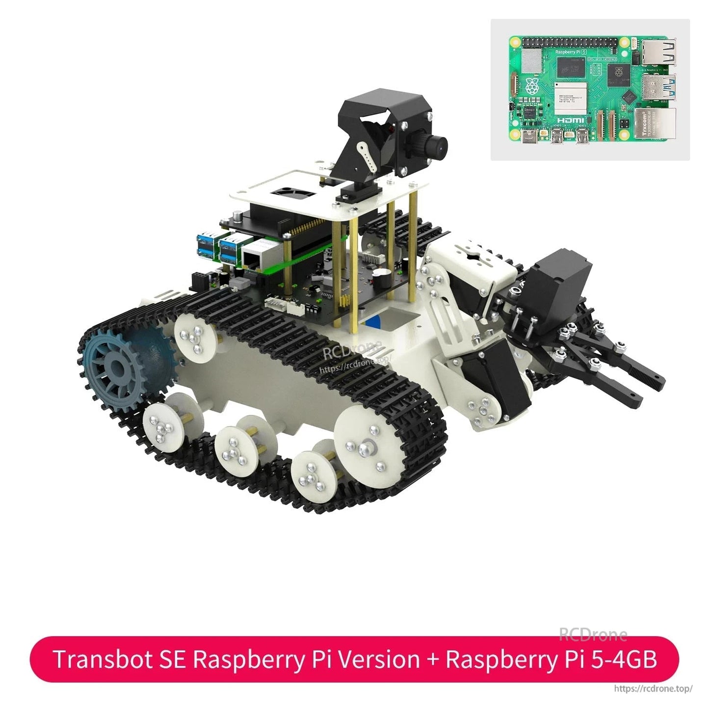 Transbot SE Raspberry Pi Version + Raspberry Pi 5 4GB, tracked robot with PTZ camera and robotic arm