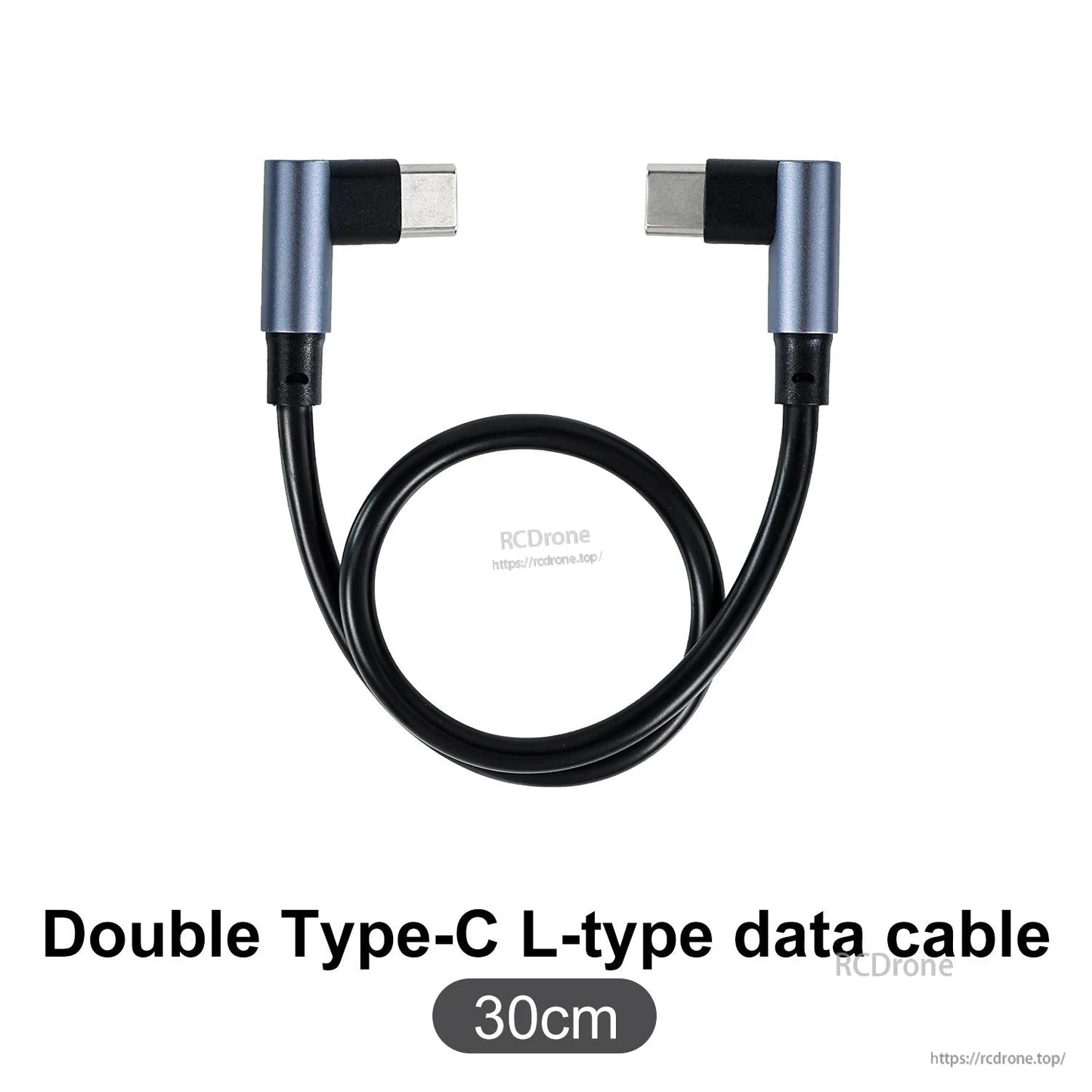 Yahboom Type-C to Type-C right-angle power cable, 30 cm length, black with metal connector housings