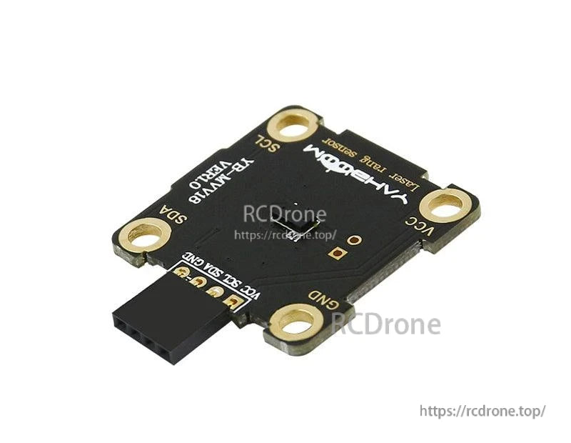 Angled rear view of the sensor module showing PCB back side and 4-pin connection area