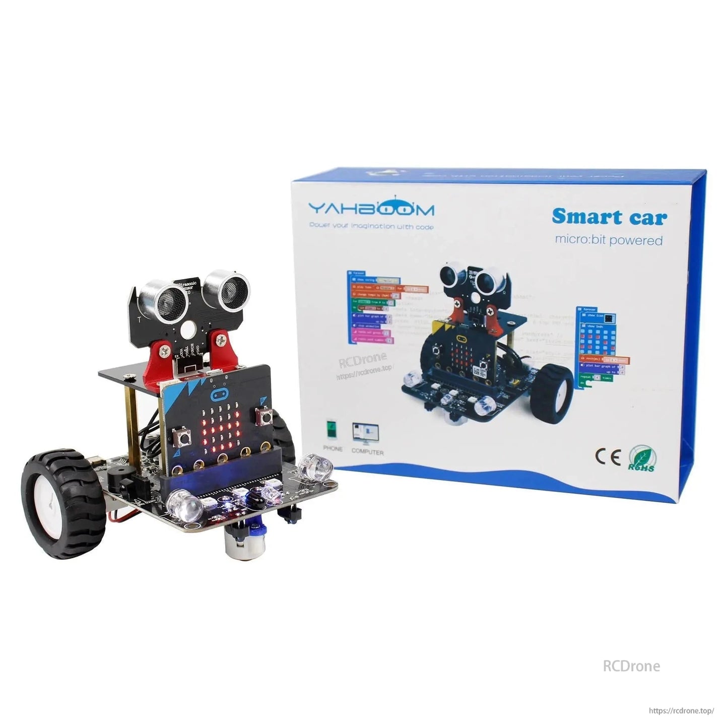 Yahboom micro:bit Bitbot Smart Robot shown with retail box labeled “Smart car micro:bit powered”
