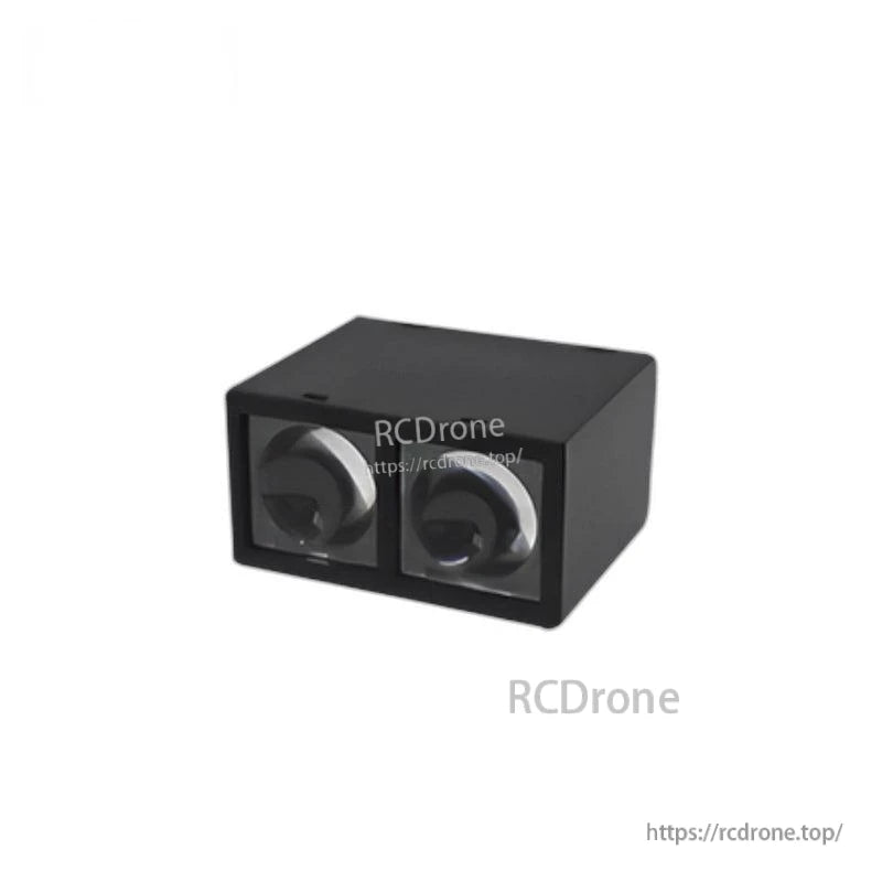 Angled view of Yunshis MVR2EA dual-lens distance sensor module showing front windows and side panel