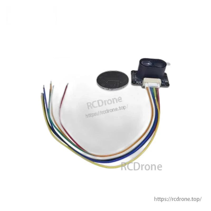 Package contents: MVR3ECD ToF sensor module with multi-color wire harness and coin for scale