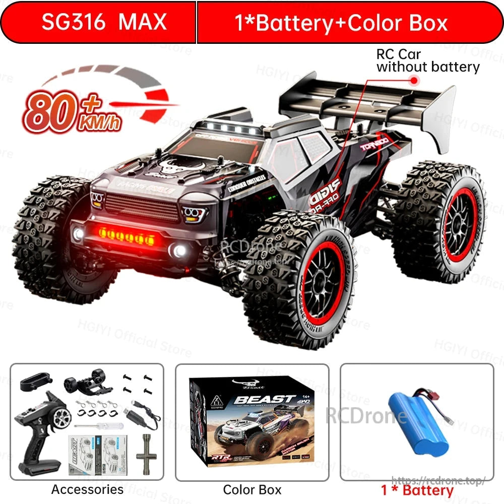 ZLL SG316 MAX/PRO 1:16 4WD Rc Car, 80KM/H Brushless or 40KM/H Brushed, LED, Metal Drivetrain, 2.4G, RTR Off-Road