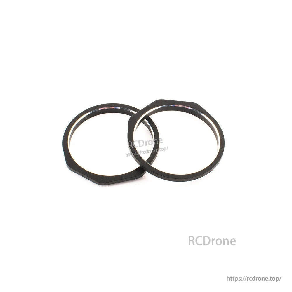 Zorro CNC gimbal replacement rings, pair of black CNC-machined mounting rings on white background