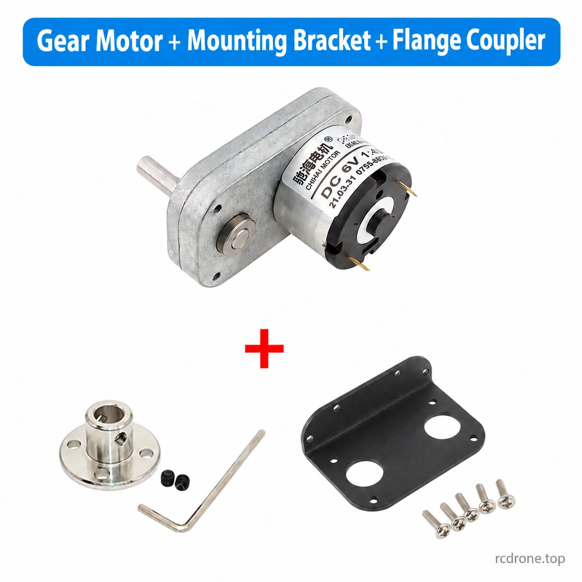 Motor + Bracket + Flange Coupler package contents