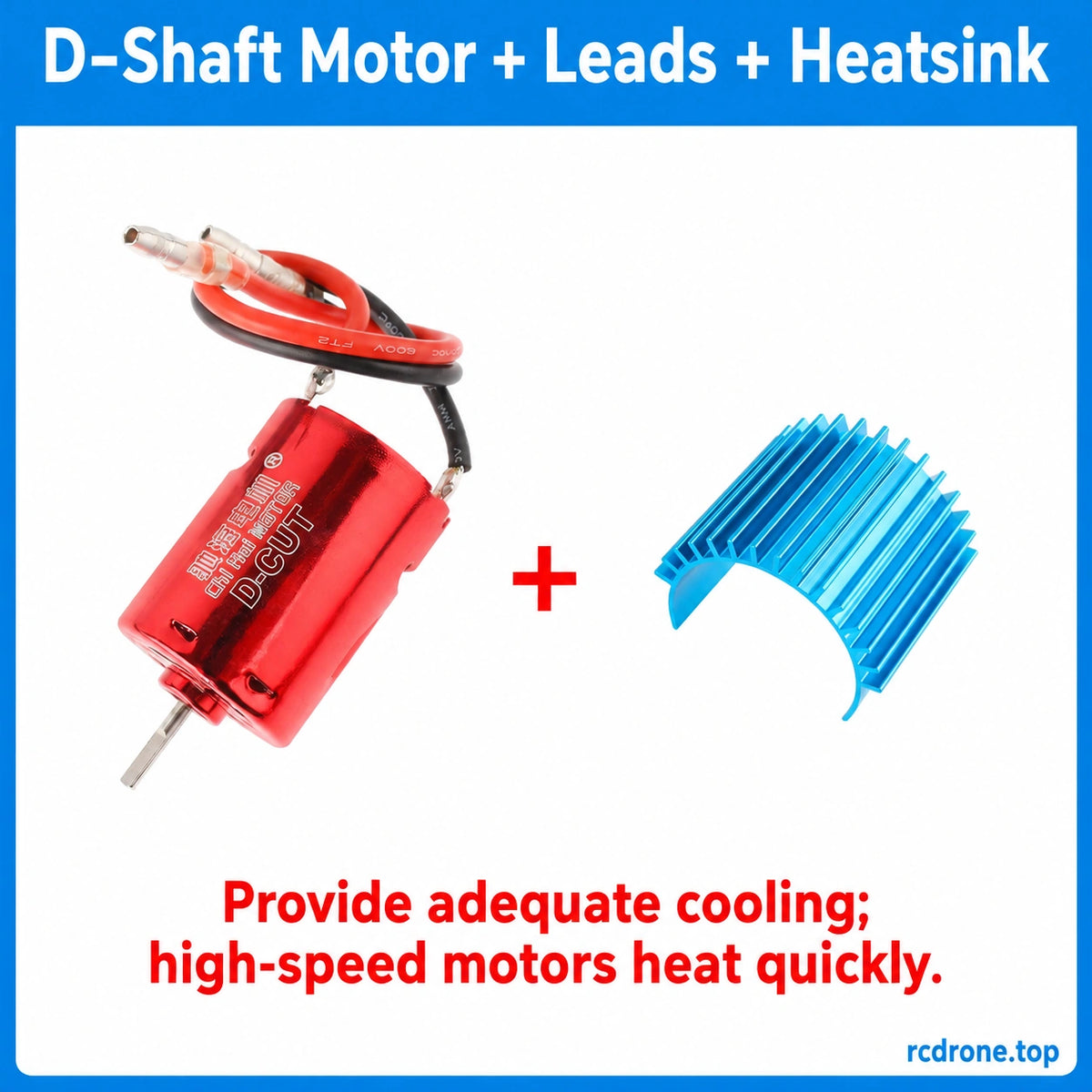 D-Shaft Motor + Leads + Heatsink package contents