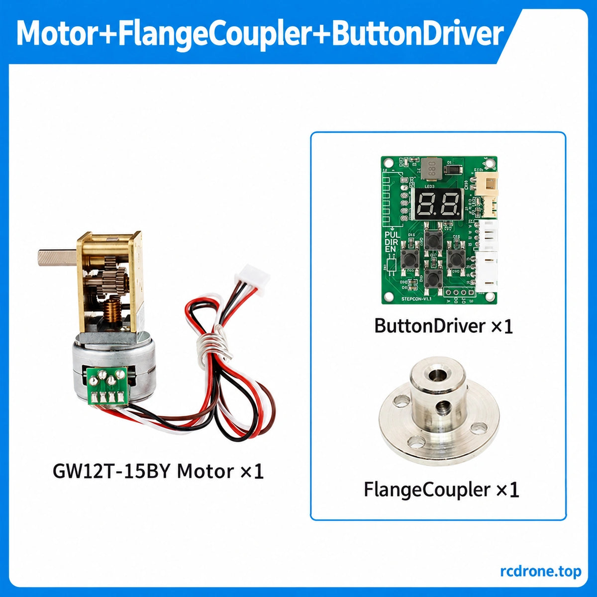 Motor,flange coupler and button driver;603:1 uses steel-plate frame