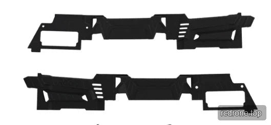 Two slim black molded side pieces with rectangular openings, angled cutouts, and textured surface details.
