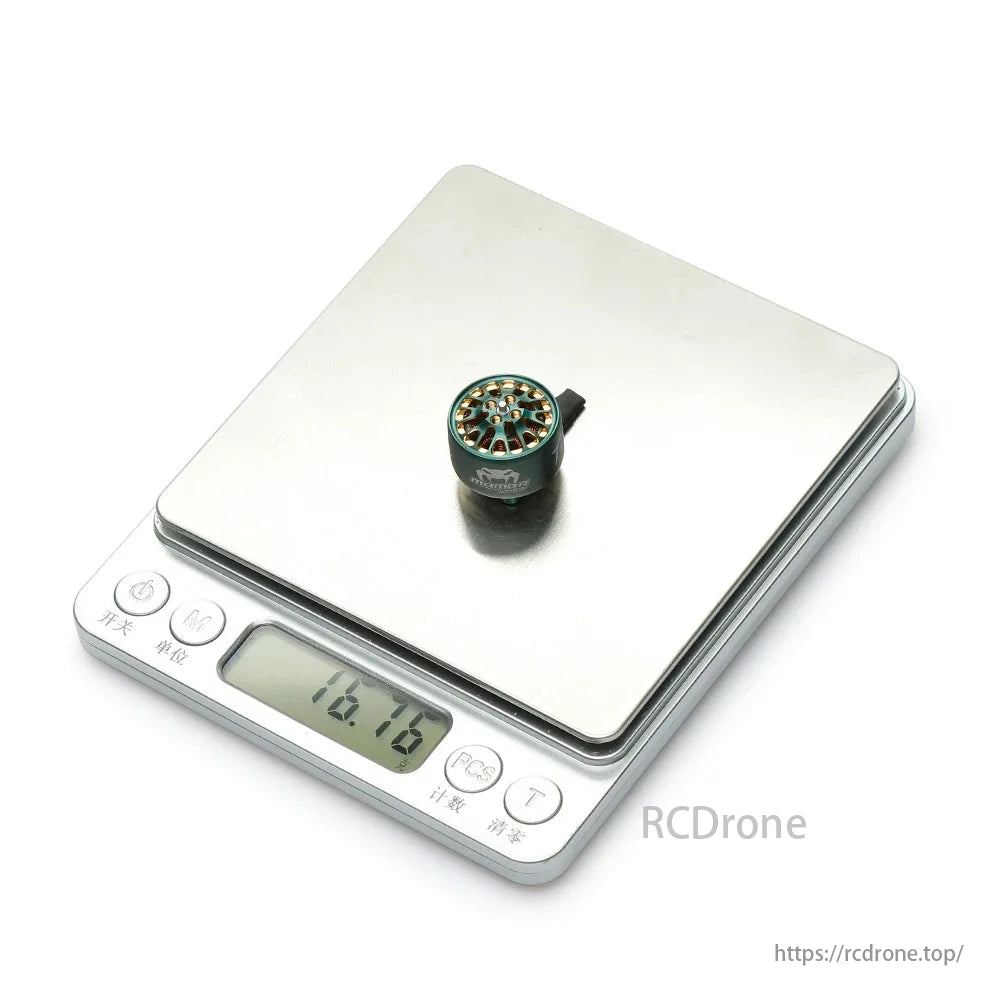 DIATONE MAMBA TOKA 1408 brushless motor with titanium shaft weighs 16.76 grams.