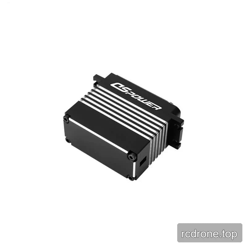 Rear three-quarter view of the black DSpower DS-R009F servo motor with silver finned sides, screws, and mounting tabs.