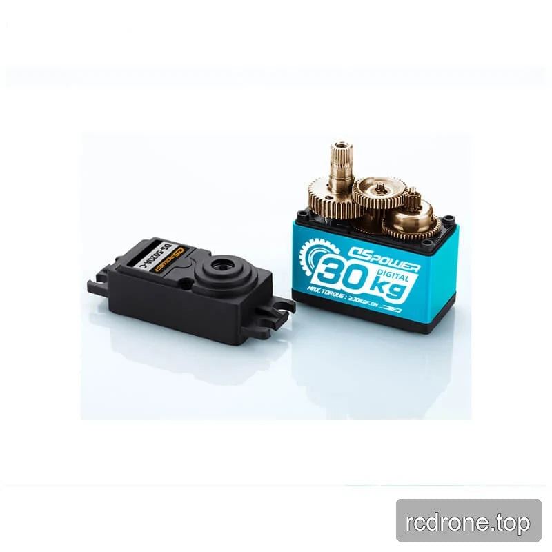 Opened DSpower DS-S020A-C servo motor showing internal metal gear train beside the removed black front housing.