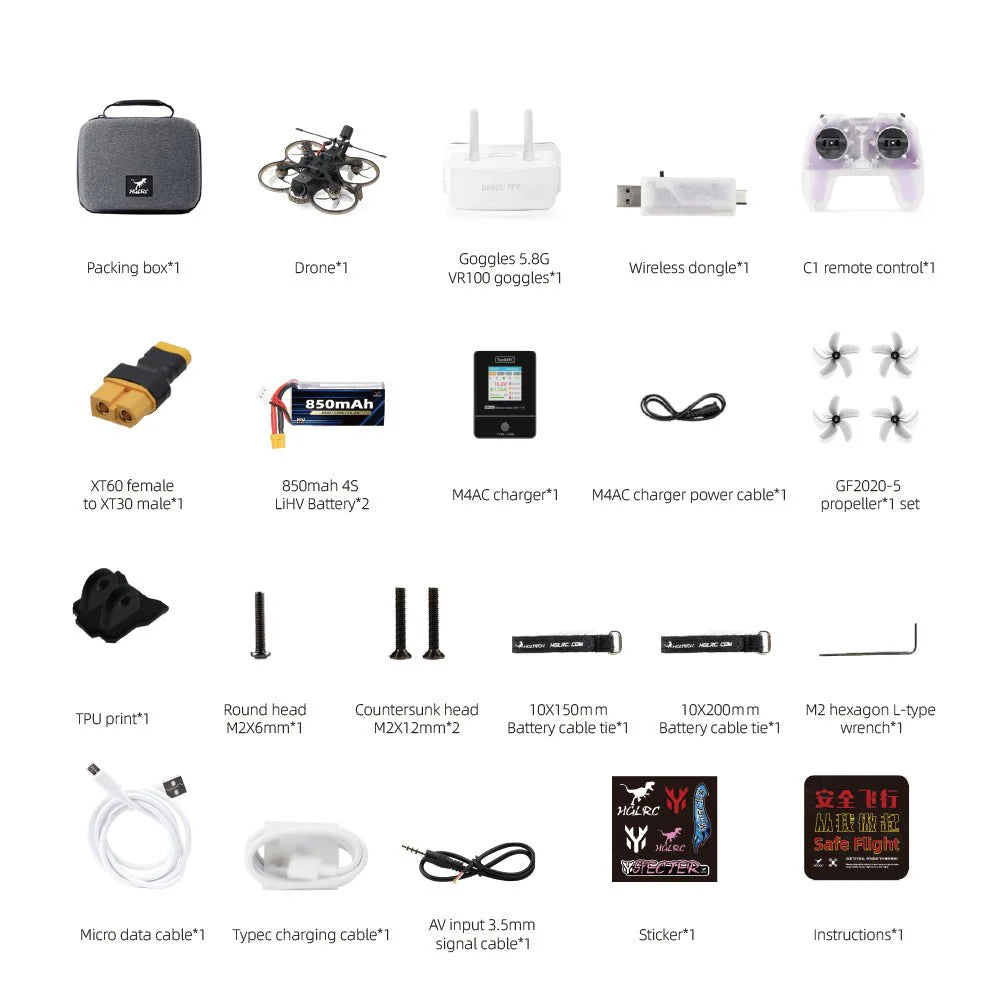 HGLRC Talon 2-inch Cinewhop FPV Drone RTF Kit na Goggles & Mdhibiti-Mwanzo Freestyle Tayari