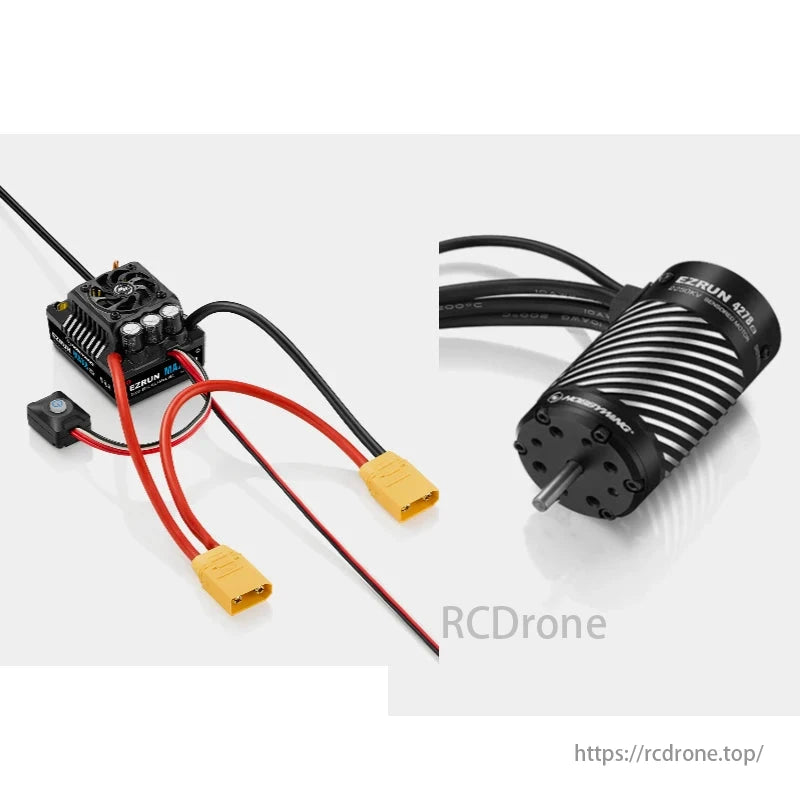 HOBBYWING EzRun ESC and motor set for 1/8 RC off-road vehicles, featuring sensory brushless technology.