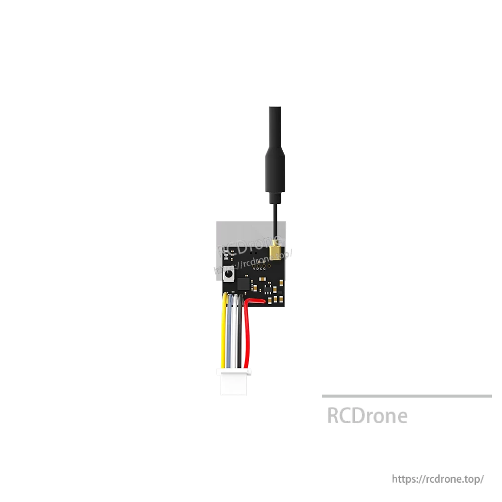 iFlight Borg 5.8G Micro VTX & Camera, iFlight Borg 5.8G micro VTX board with antenna lead and wired plug harness on a white background