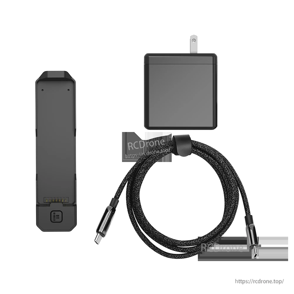 iFlight Defender Series battery charger kit with slim black charging unit, wall power adapter, and braided USB-C cable