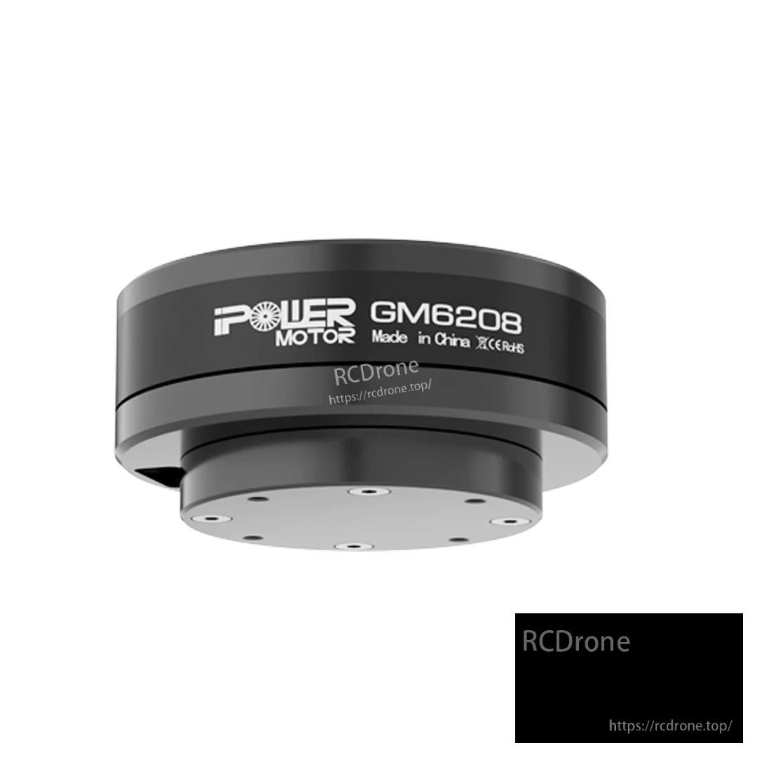 iFlight GM6208-150T Brushless Gimbal Motor, iFlight GM6208 brushless gimbal motor in black housing with flat mounting base and GM6208 label