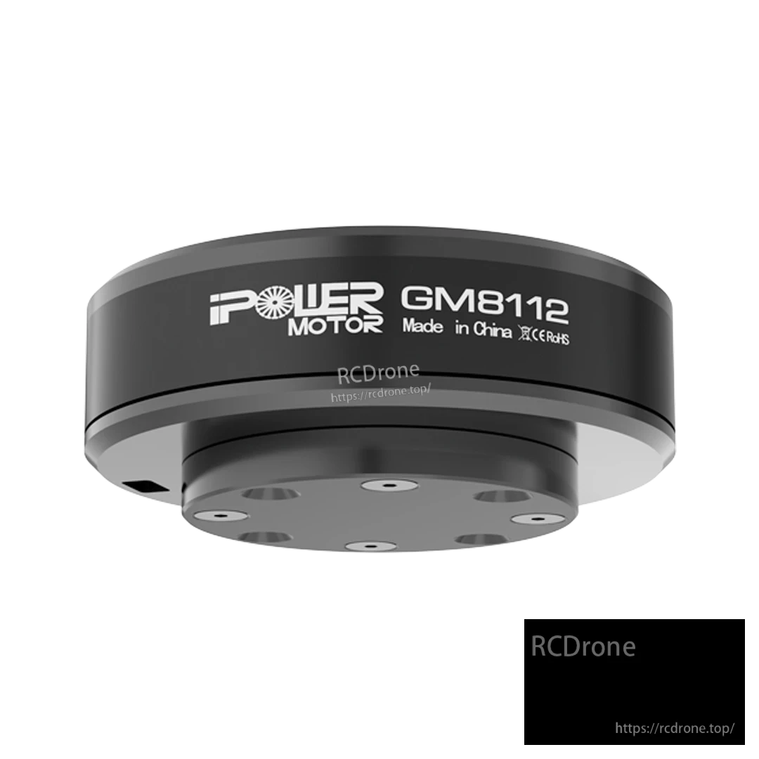 iFlight GM8112-80T Brushless Gimbal Motor, GM8112 brushless gimbal motor with black iPower housing and bottom mounting plate with screw holes