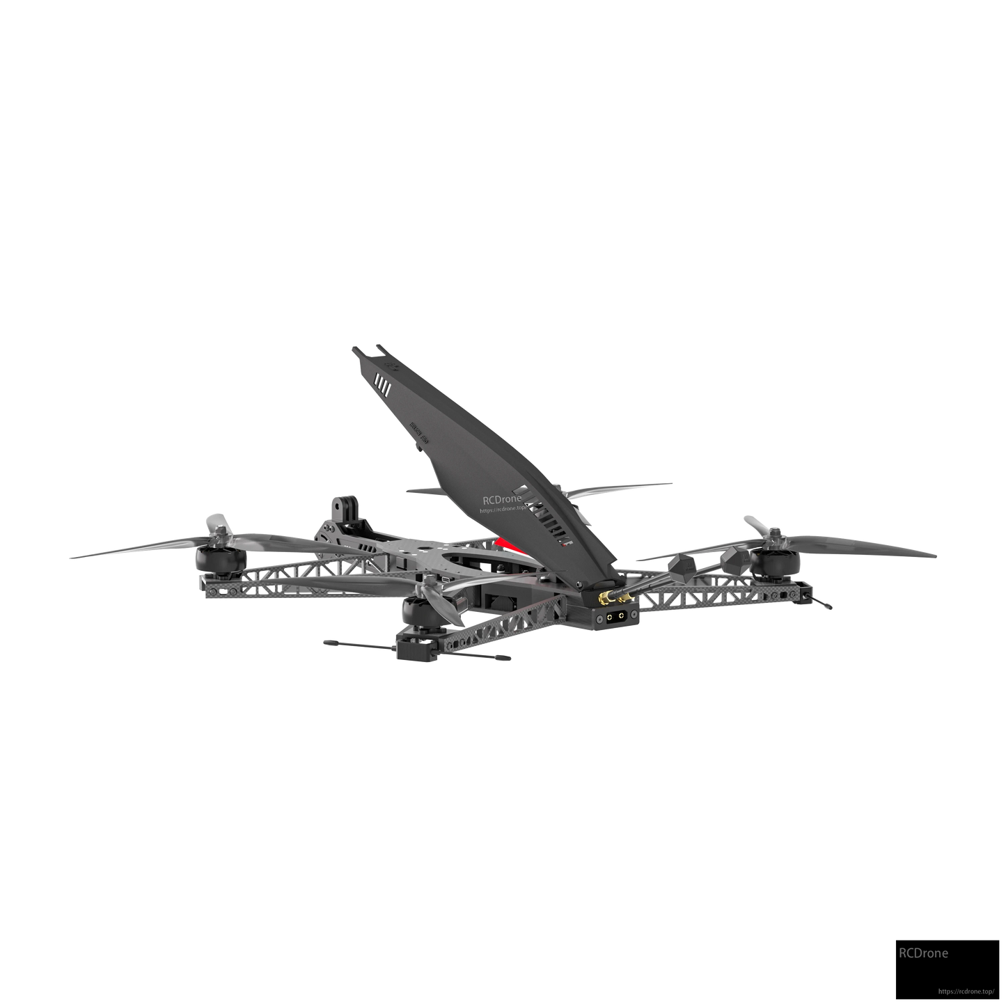 iFlight Helion Pro O4 6S HD FPV, iFlight Helion Pro HD FPV quadcopter with gray truss frame, four motors, and tall top fin canopy