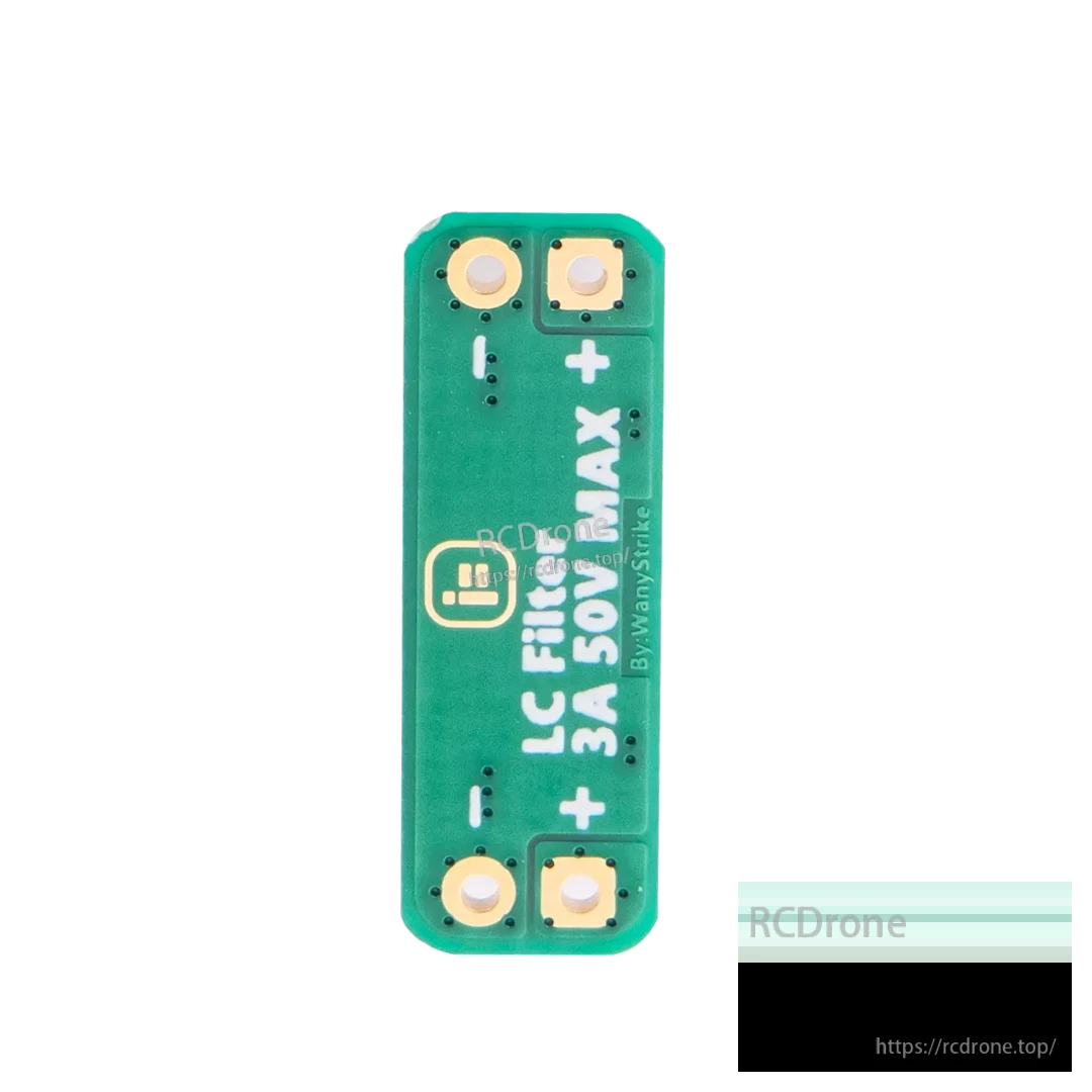iFlight LC filter module PCB labeled “LC Filter 3A 50V Max” with +/– solder pads for FPV power lines