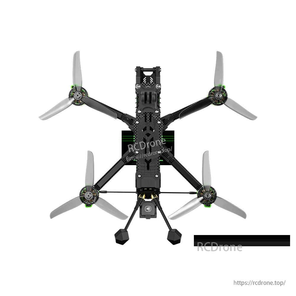 iFlight Nazgul Evoque F5 V3 6S WTFPV, Top view of iFlight Nazgul Evoque F5 V3 6S FPV quadcopter with carbon frame and four tri-blade props