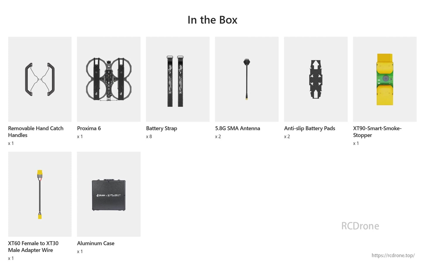 iFlight Proxima 6S HD Cinelifter 6-Inch FPV, The iFlight Proxima 6S HD Cinelifter FPV Drone box includes handles, batteries, antennas, pads, adapters, and an aluminum case for optimal setup and functionality.
