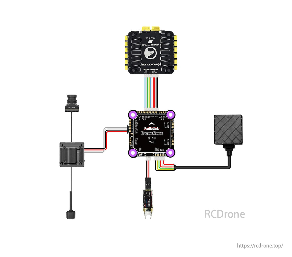 RadioLink CrossRace Pro V2.0 Flight Controller, The RadioLink CrossRace Pro V2.0 flight controller features dual BEC, ArduPilot and Betaflight support, 12CH output, and works with 2-6S batteries.
