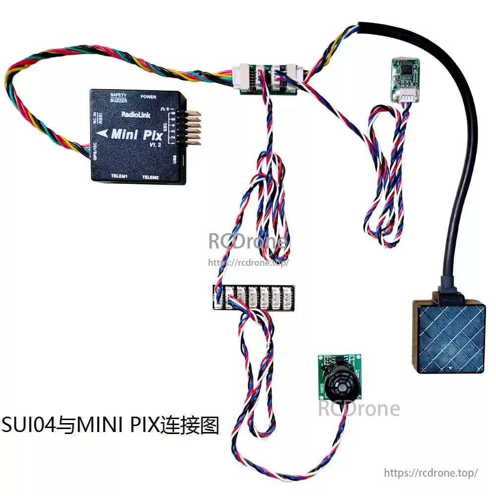 RadioLink SUI04 Ultrasonic Sensor, The RadioLink SUI04 ultrasonic sensor connects to Mini PIX for multirotor obstacle avoidance and is compatible with Pixhawk systems.