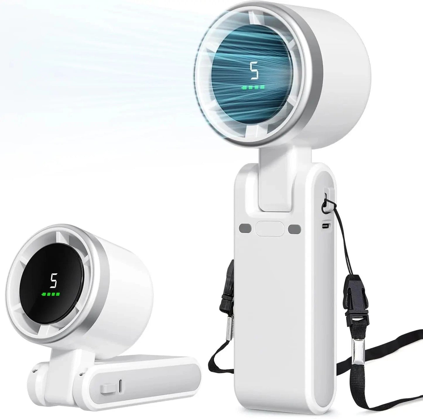 9000mAh Portable Handheld Turbo Fan, 5-Speed Rechargeable Foldable Mini Desk Fan with LED Display