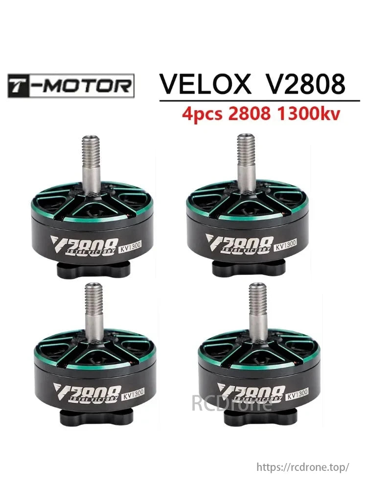 T-Motor VELOX V2808 1300KV brushless motor, ideal for Cinewhoop and FPV drones, sold in packs of four.