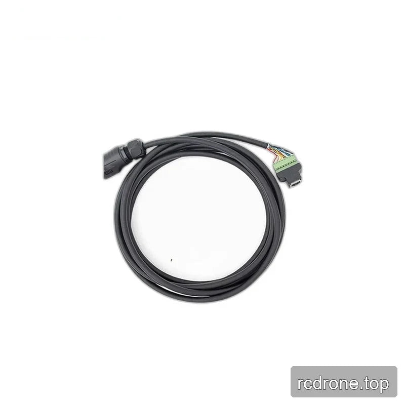 Coiled black ZeroErr eLine cable with a circular connector and a green terminal-block style connector.