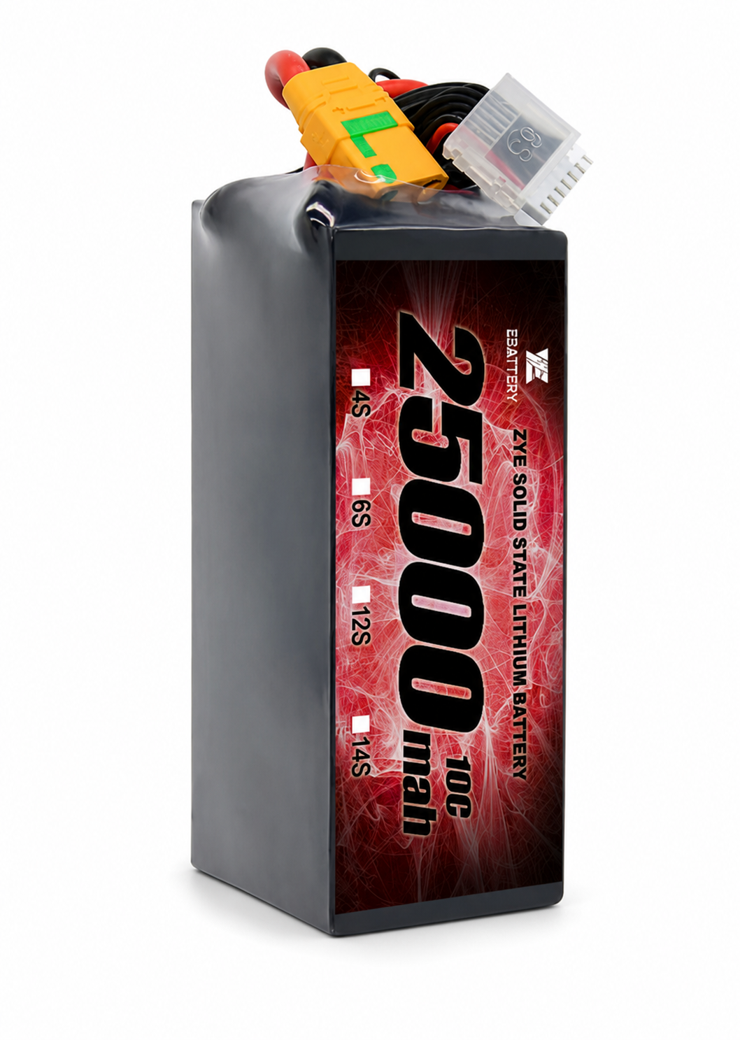ZYE 4S 6S 12S 14S 25000mAh 10C Solid State LiPo Battery on white background
