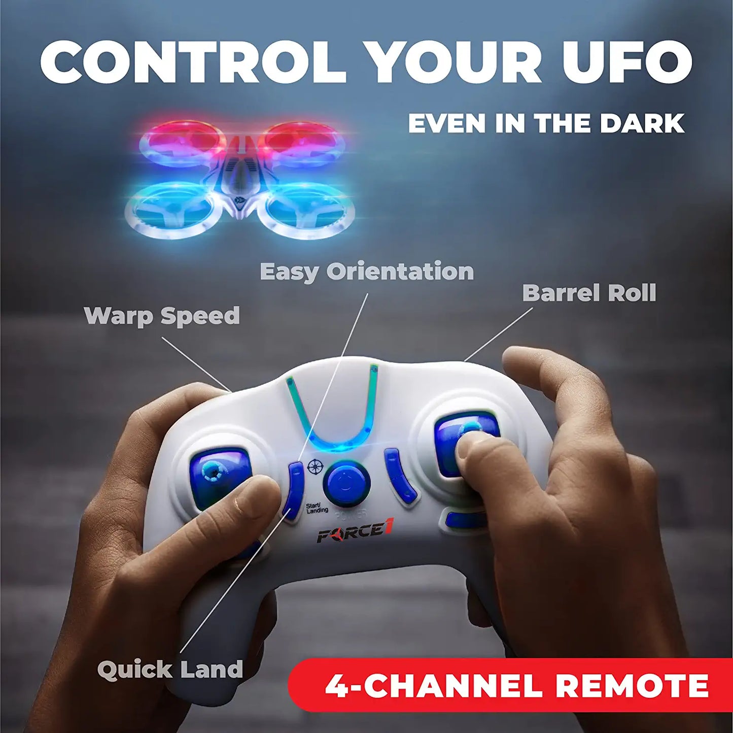 Force1 UFO 4000 Mini Drone for Kids - LED Remote Control Drone, Small RC Quadcopter for Beginners with LEDs, 4-Channel Remote Control, 2 Speeds, and 2 Drone Batteries - RCDrone