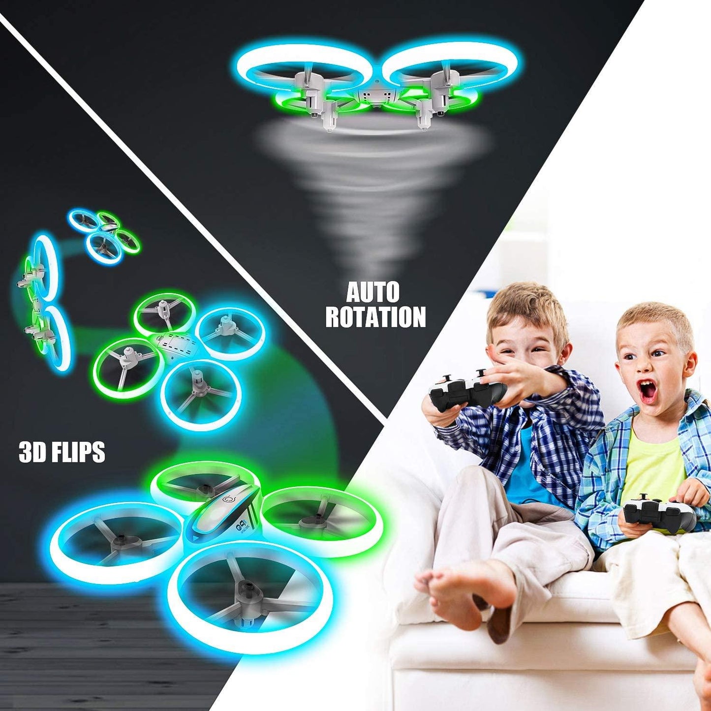 HASAKEE Q9s Drone - for Kids,RC Drone with Altitude Hold and Headless Mode,Quadcopter with Blue&Green Light,Propeller Full Protect,2 Batteries and Remote Control,Easy to fly Kids Gifts Toys for Boys and Girls - RCDrone