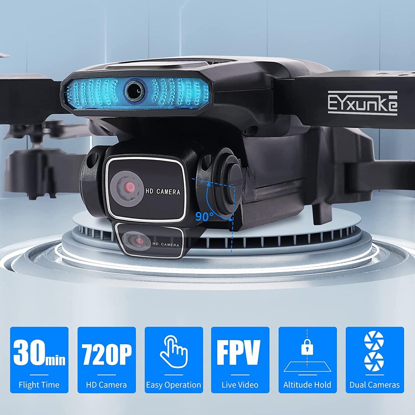 EYxunke Mini Drone - With Camera For Adults-Kids Beginners, Foldable Drone With Camera 4K FPV Drone kit, Optical Flow Positioning, Altitude Hold, 3D Flip, 30+ Mins (2 Batteries) - RCDrone
