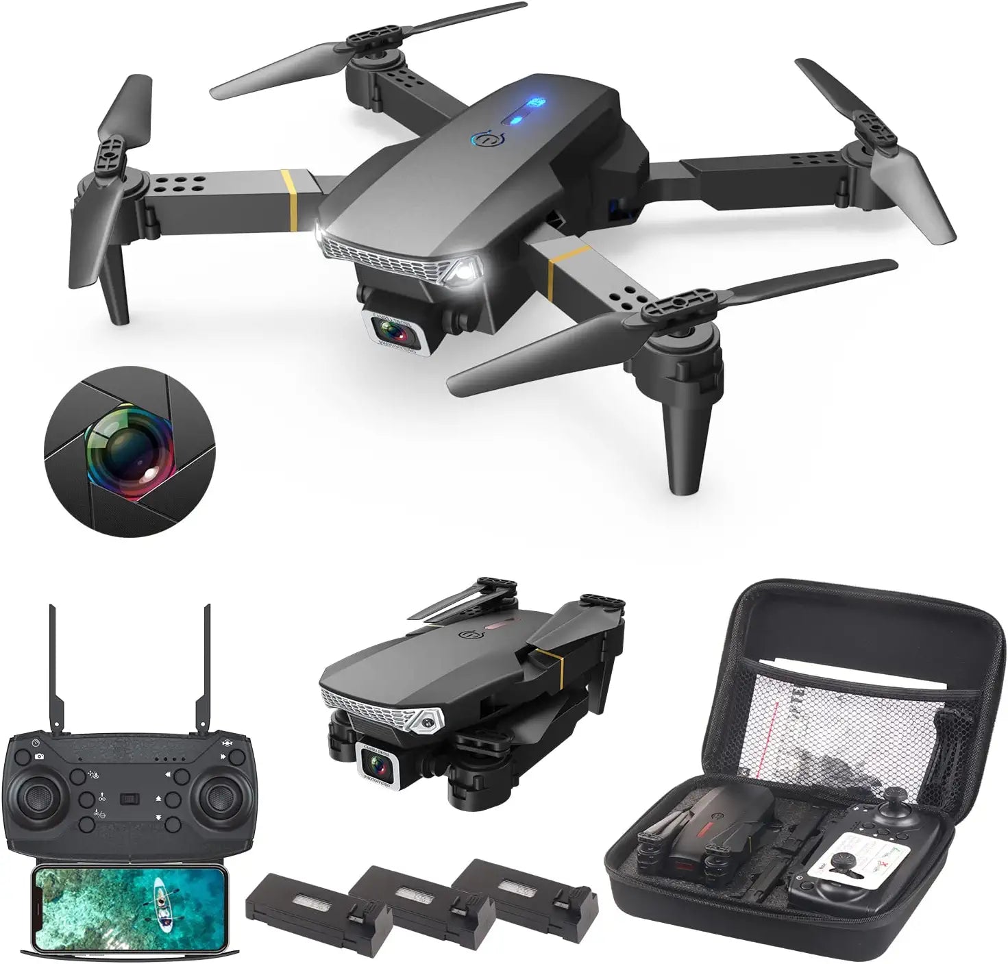 Drone avec Caméra 1080P HD FPV, Drone Enfant Avec Maintien d'Altitude,  Atterrissage à une Clé, Évitement des Obstacles, Mode sans Tête, Réglage de  la Vitesse, Retournements 3D, 2 Piles : : Jeux