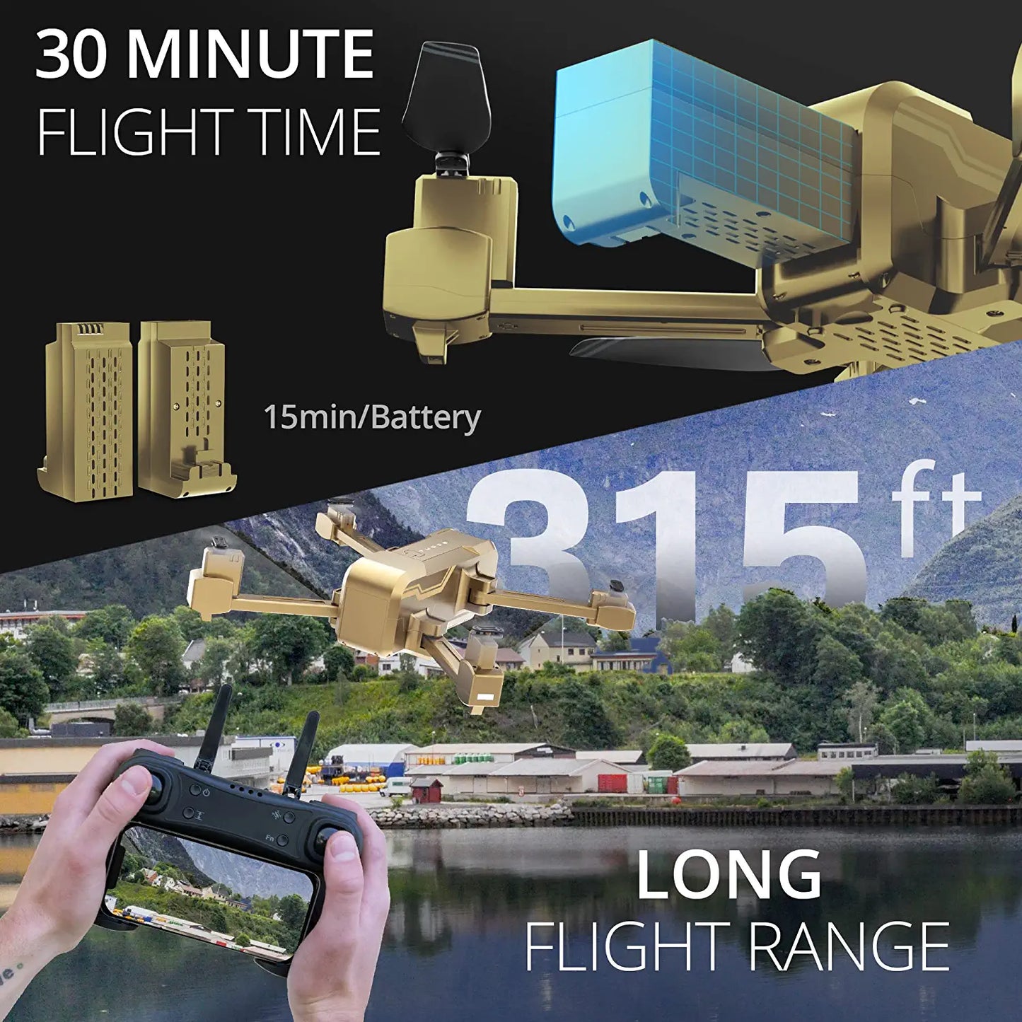 EXO Scout Drone - with Camera for Adults or Kids. Drone Kit with 2 Batteries, Free Carry Case. HD 1080p Video, 3 Speeds, Auto Take-Off/Land, Intelligent AI Modes Professional Camera Drone - RCDrone