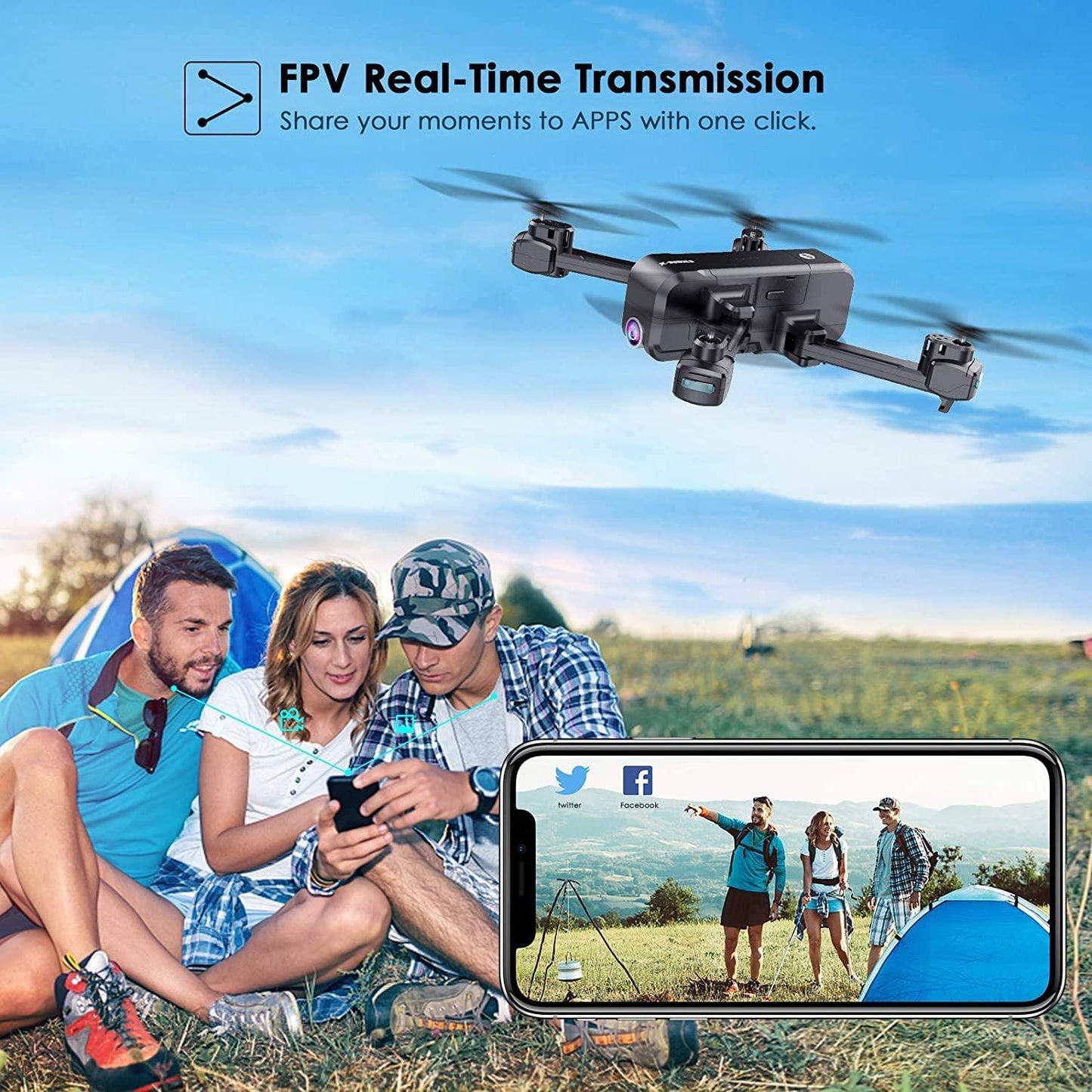 SANROCK X103W Drone - 2.7K UHD FPV Camera for Adults Kids, Live Video with 120° Wide Angle 90° Adjustable RC Quadcopter, Gesture Control, Altitude Hold, Route Mode, Headless Mode, Gravity Sensor - RCDrone