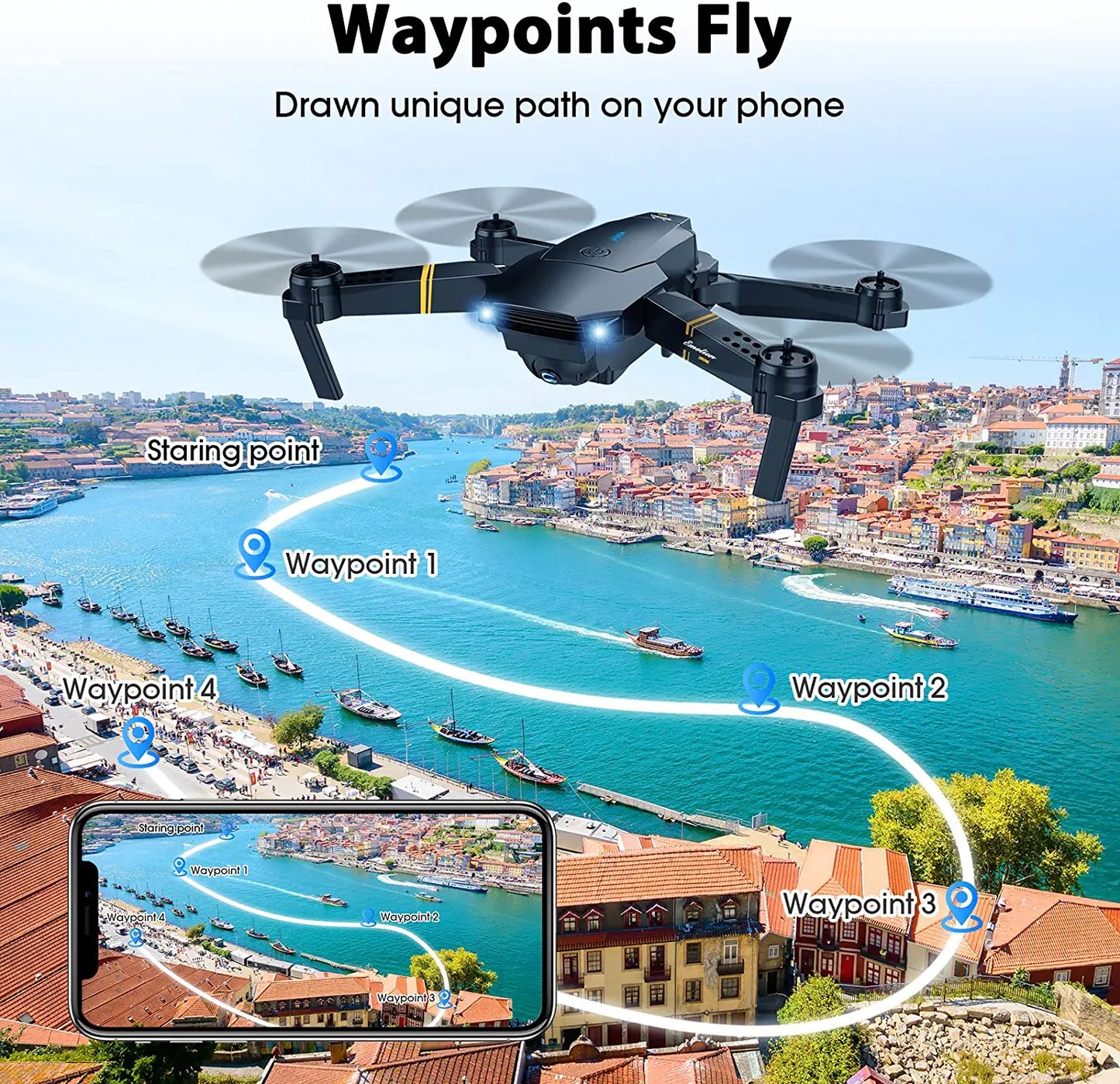 MOCVOO F62 Drones - with Camera for Adults Kids, Foldable RC Quadcopter, Helicopter Toys, 1080P FPV Video Drone for Beginners, 2 Batteries, Carrying Case, One Key Start, Altitude Hold,Headless Mode,3D Flips - RCDrone