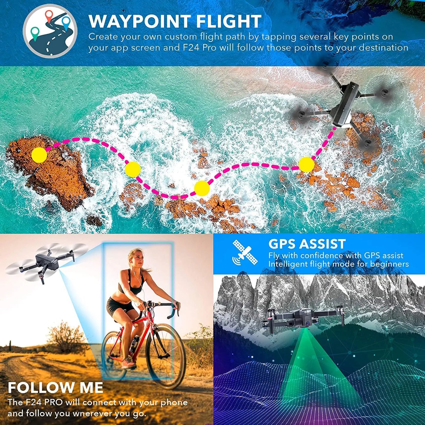 Contixo F24 Pro drones - with camera for adults 4K HD UHD Foldable RC Quadcopter GPS Return Home, FPV Camera Compatible with VR - 30 Minutes Flight Time - Foldable Brushless Motors - With Carrying Case Professional Camera Drone - RCDrone