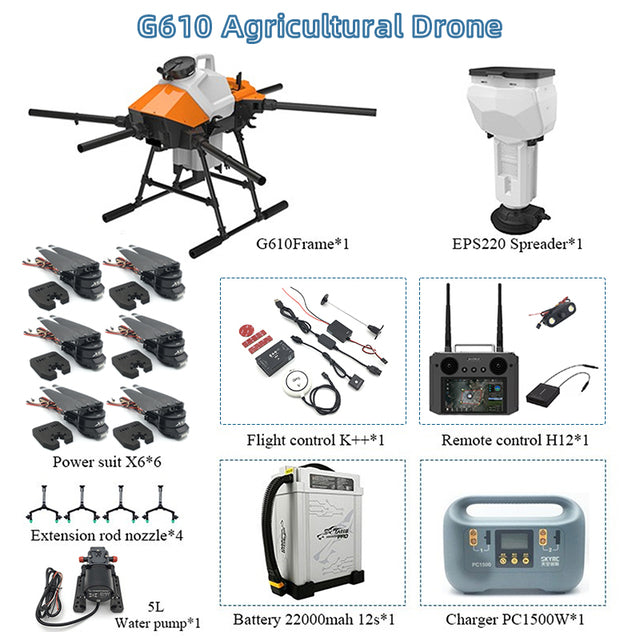 EFT G610 Agriculture Drone 6 Axis 10L Full Load Weight 27KG Spreading And Spraying Dual Function - RCDrone