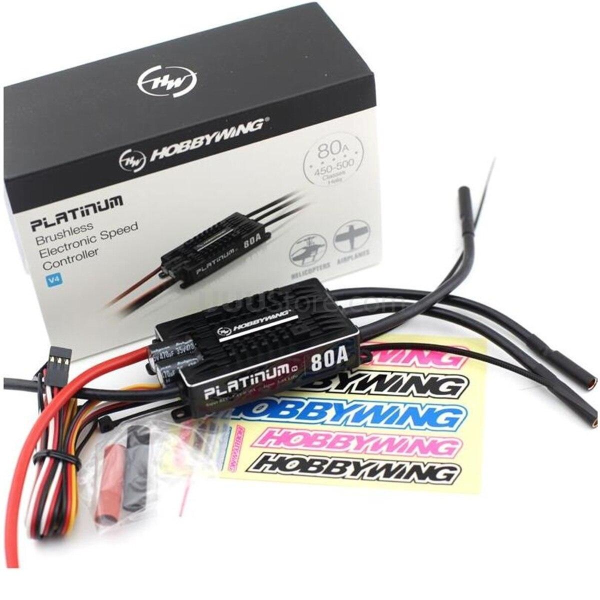 HobbyWing Platinum 80A V4 ESC, ESC for 3S-6S BEC, 5-8V and 10A in 450L-500 class helicopters.