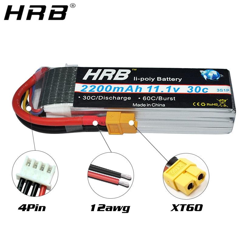 HRB 3S Lipo Battery 11.1V 2200mah - 30C T XT60 Deans XT90 EC5 Female For Axial SCX10 Airplanes FPV Drone Racing Car Boat RC Parts - RCDrone