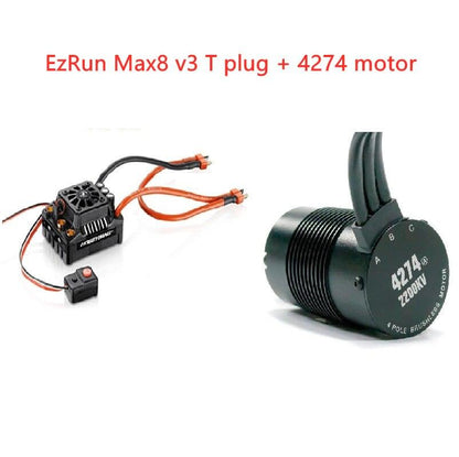 Hobbywing EzRun Max8 v3 - 150A Waterproof Brushless ESC T / TRX Plug + 4274 2200KV Motor +LED Programing for 1/8 RC Car Truck - RCDrone