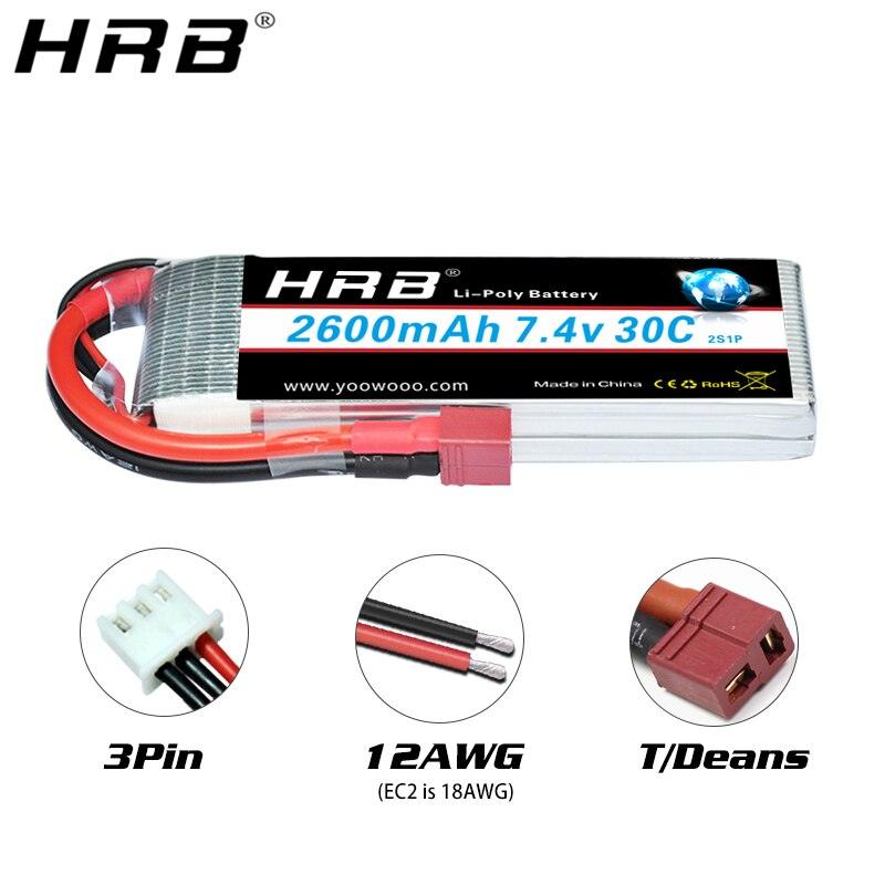 HRB 2S 7.4V 2600mah Lipo Battery - EC2 XT60 Deans EC3 RC Parts For Hubsan H501S Drone Quadcopter FPV Airplane Racing Car Truck 30C - RCDrone