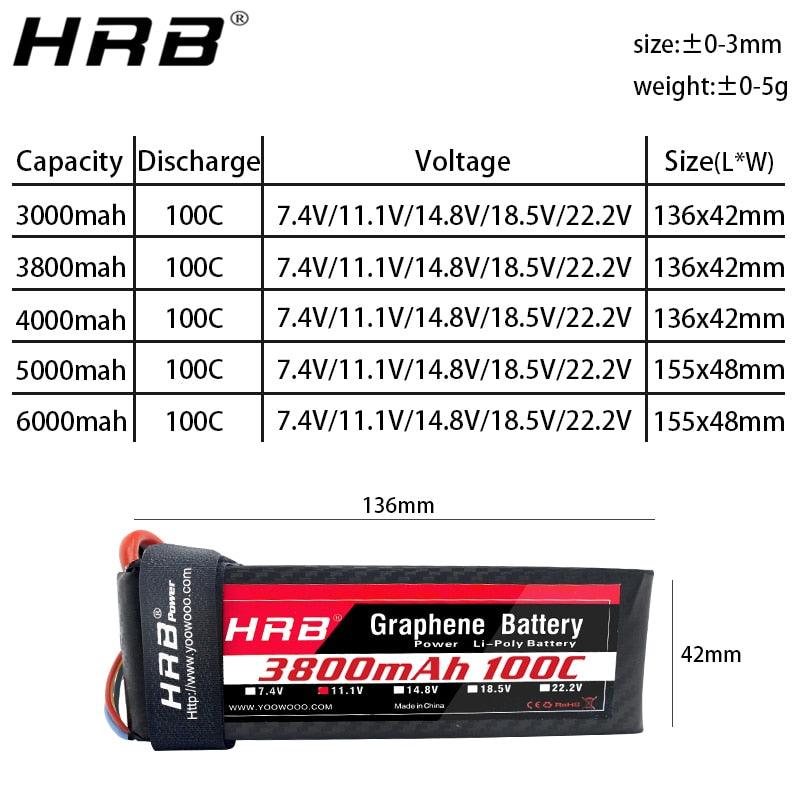 HRB Graphene 3S Lipo Battery - 11.1V 5000mah 6000mah 4000mah 3800mah 3000mah 2S 7.4V 4S 14.8V 5S 6S 22.2V RC Airplanes Parts XT60 - RCDrone